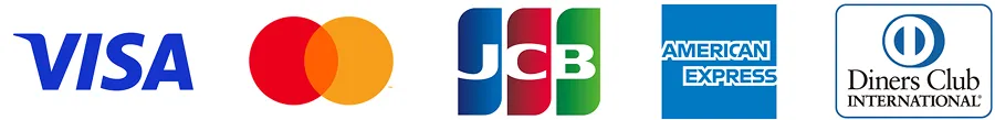 アイコン：Visa／Mastercard／JCB／American Express／Diners Club